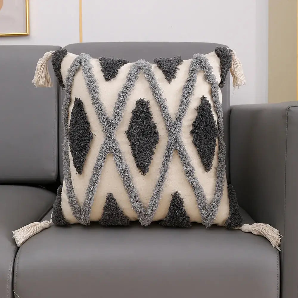 Beige Gray Geometric Cushion