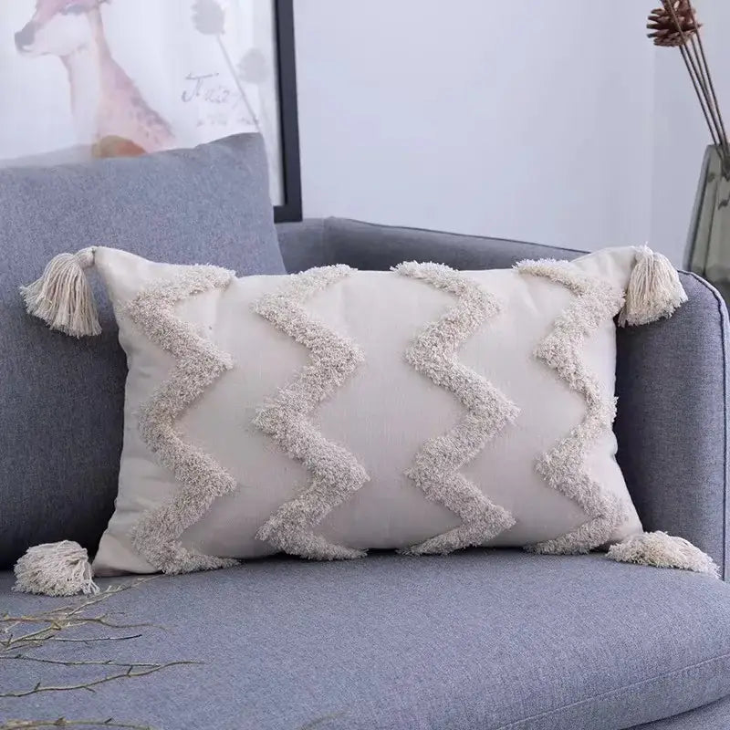 Beige Gray Geometric Cushion