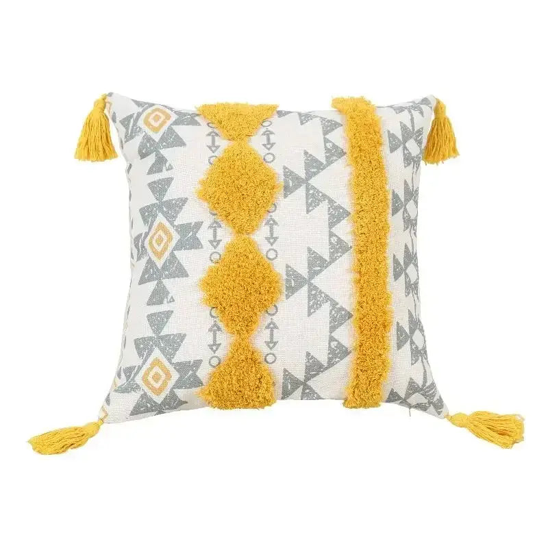 Beige Gray Tassel Cushion