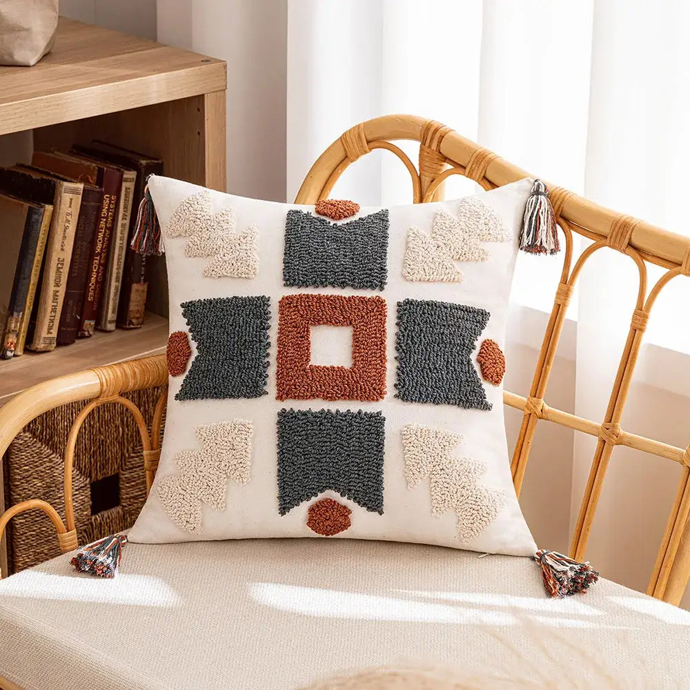 Beige Gray Geometric Cushion