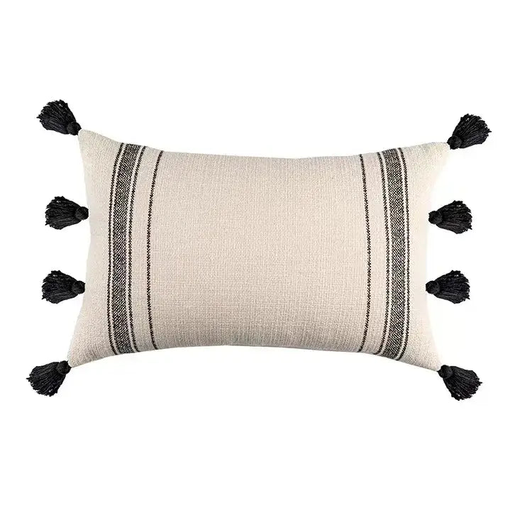 Beige Gray Tassel Cushion