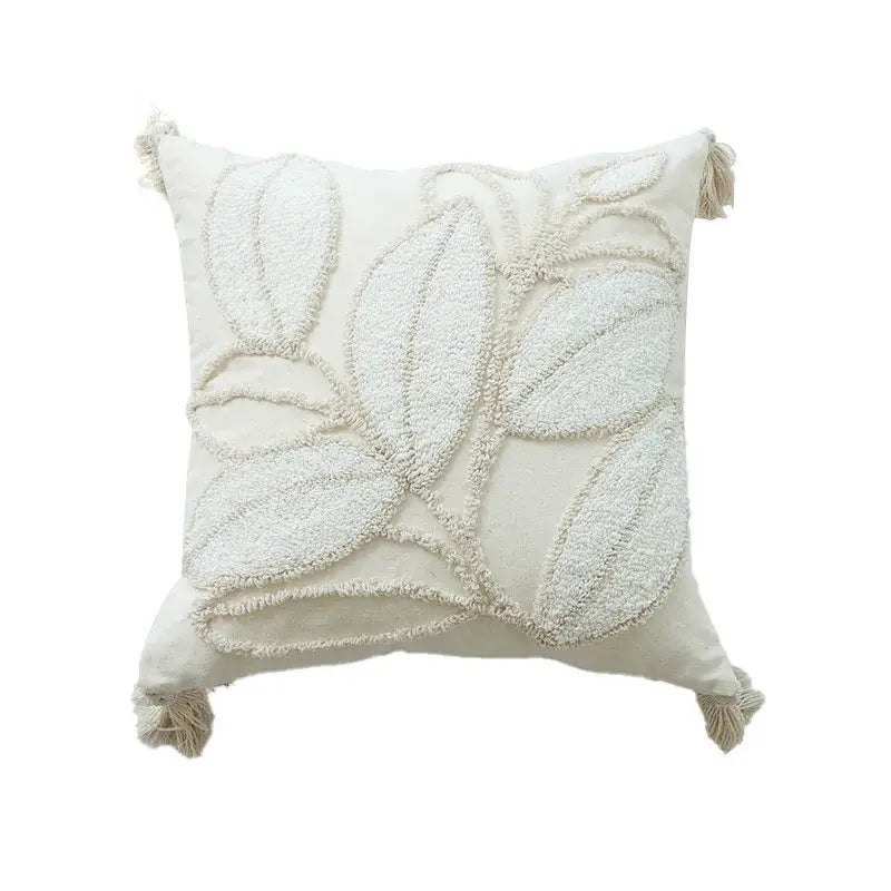 Beige Gray Tassel Cushion