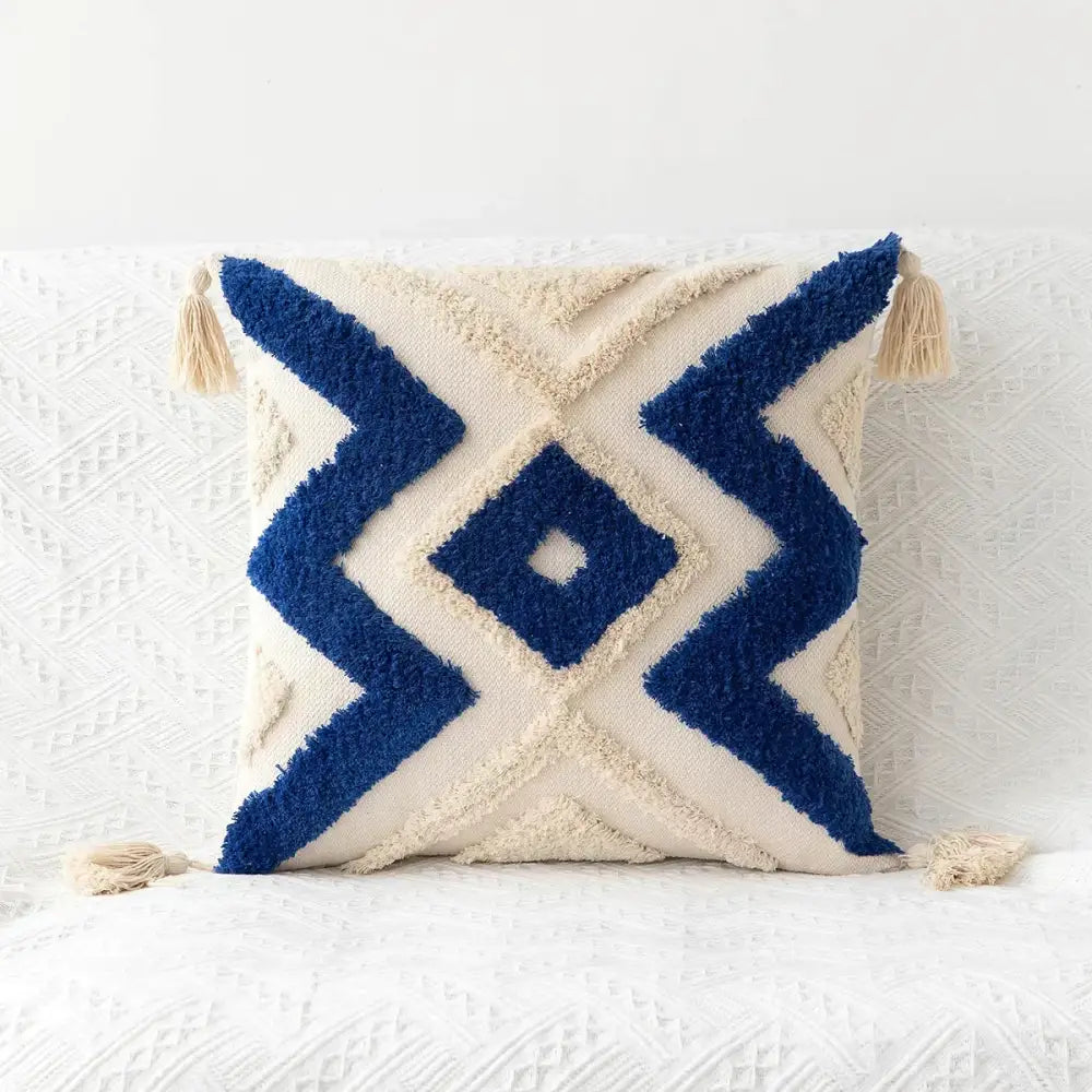 Beige Gray Tassel Cushion
