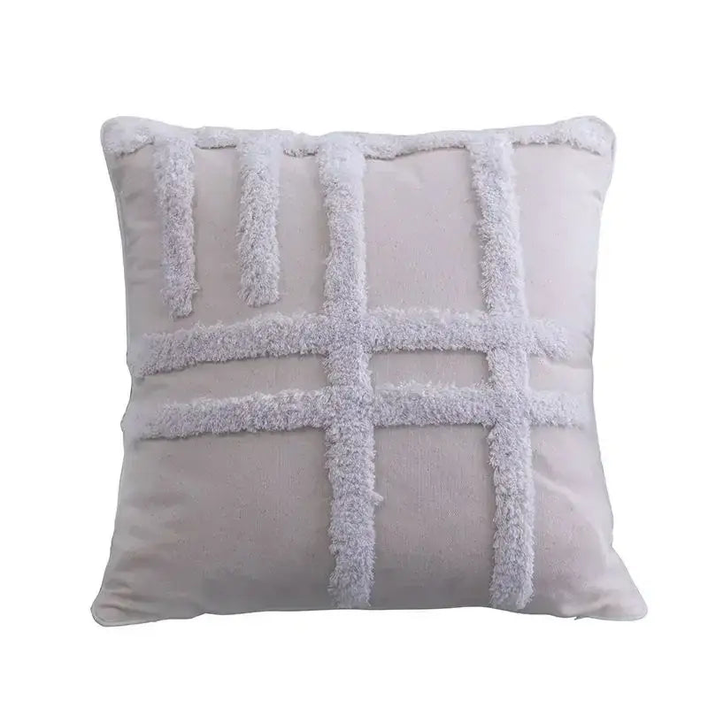 Beige Gray Tassel Cushion