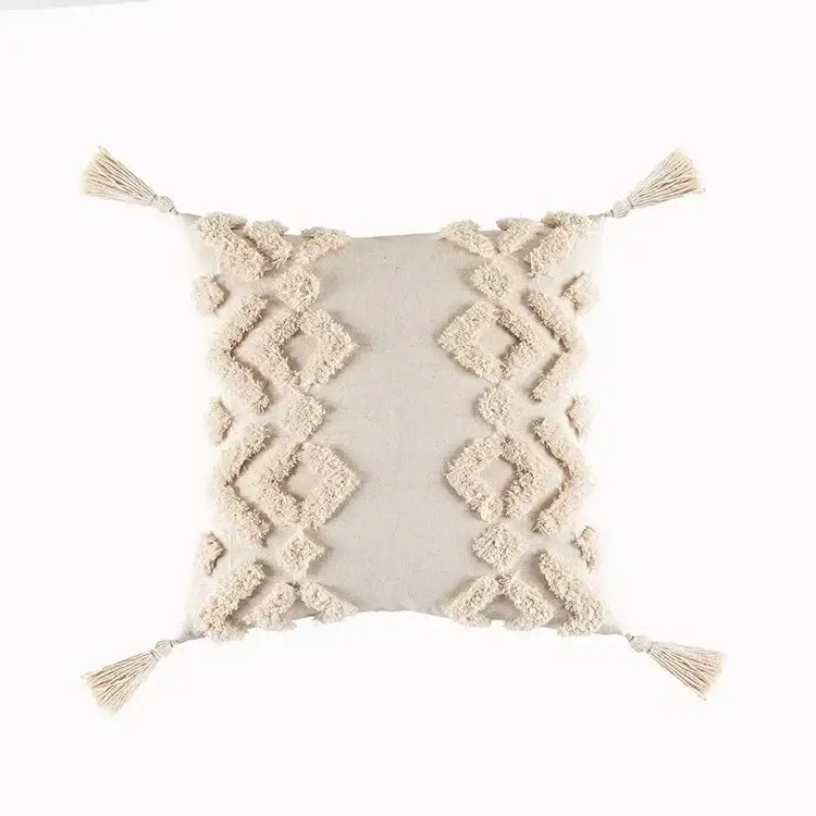 Beige Gray Tassel Cushion