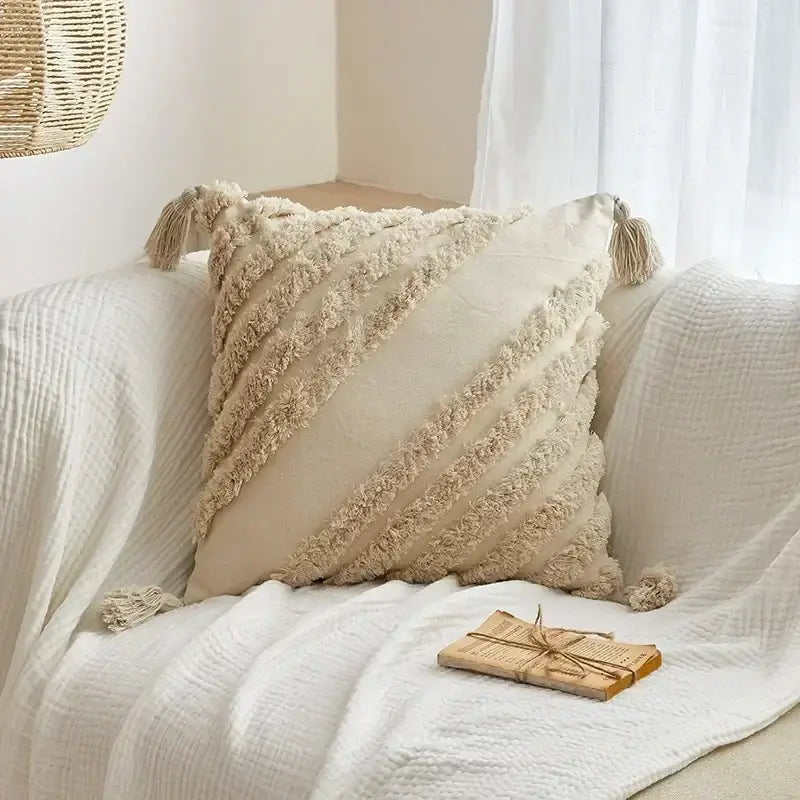 Beige Gray Geometric Cushion