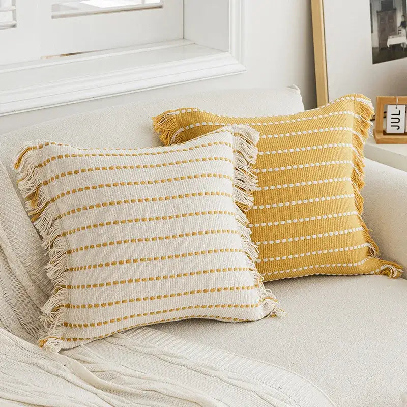 Yellow Crochet Tassel Cushion