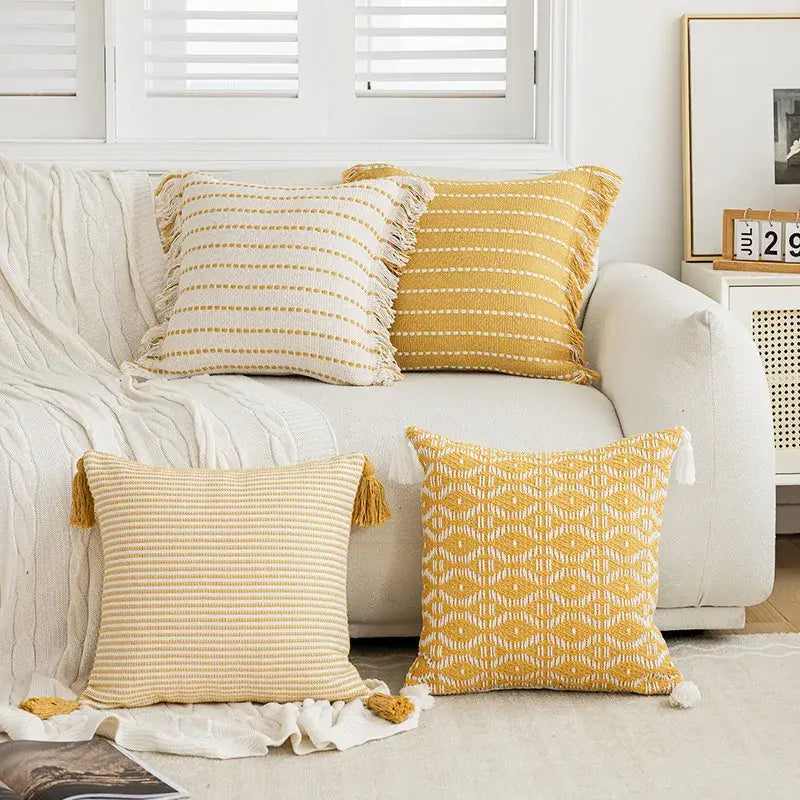 Yellow Crochet Tassel Cushion