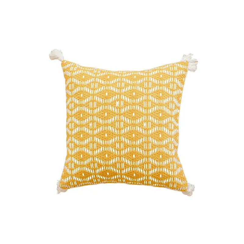 Yellow Crochet Tassel Cushion
