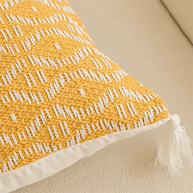 Yellow Crochet Tassel Cushion