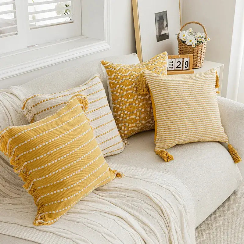 Yellow Crochet Tassel Cushion