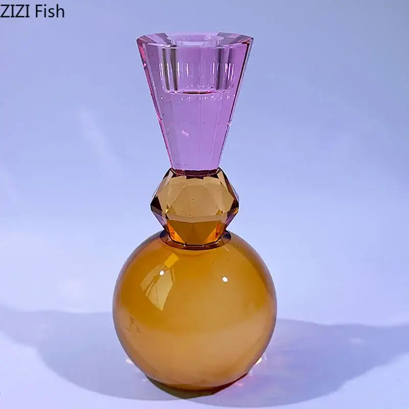 Crystal Geometric Candle Holder with Faceted Glass
