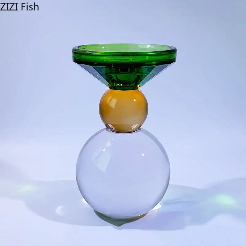 Crystal Geometric Candle Holder with Faceted Glass