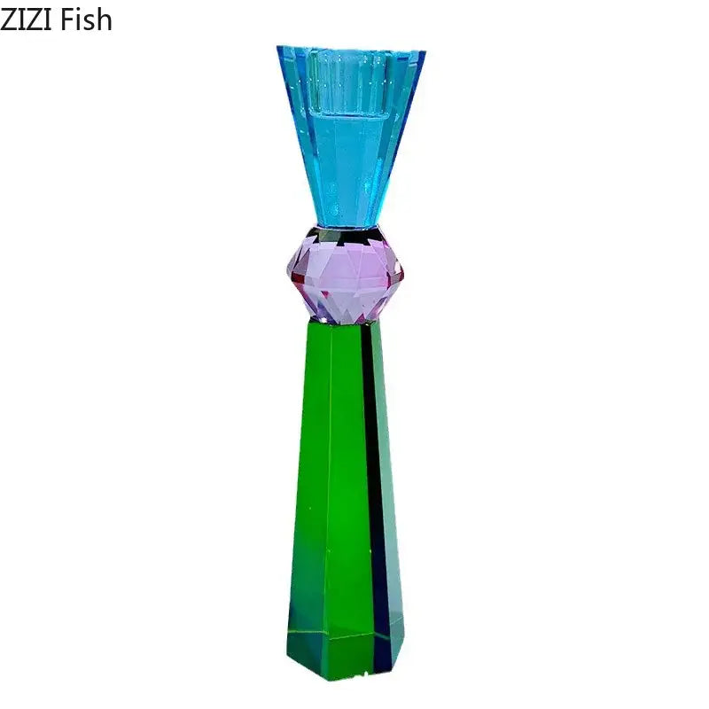 Crystal Geometric Candle Holder with Faceted Glass