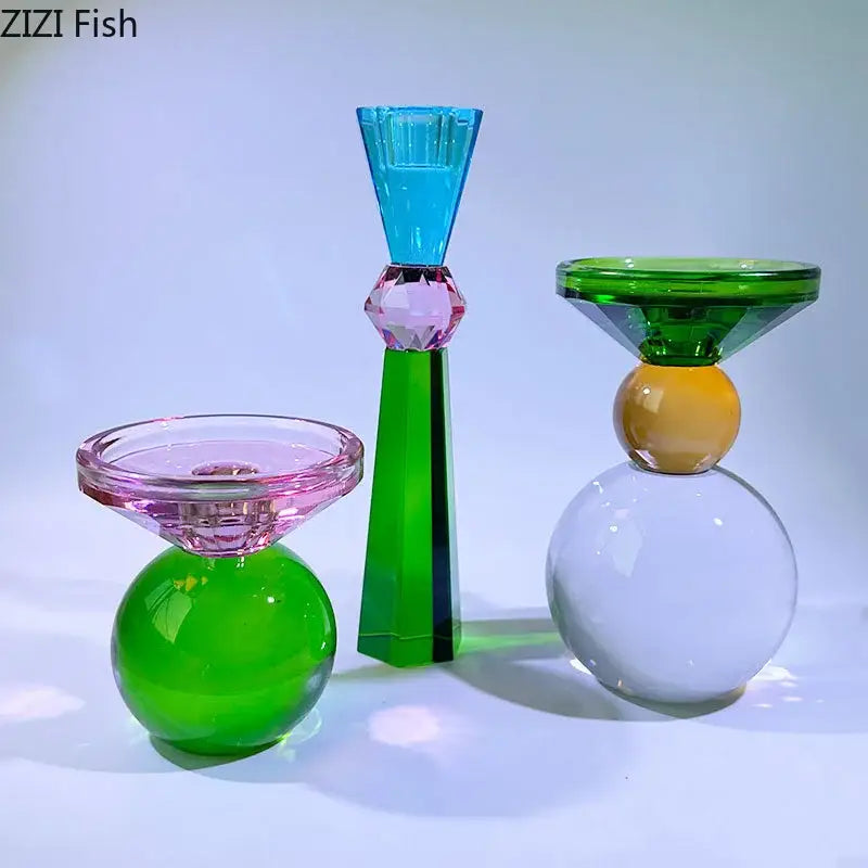 Crystal Geometric Candle Holder with Faceted Glass