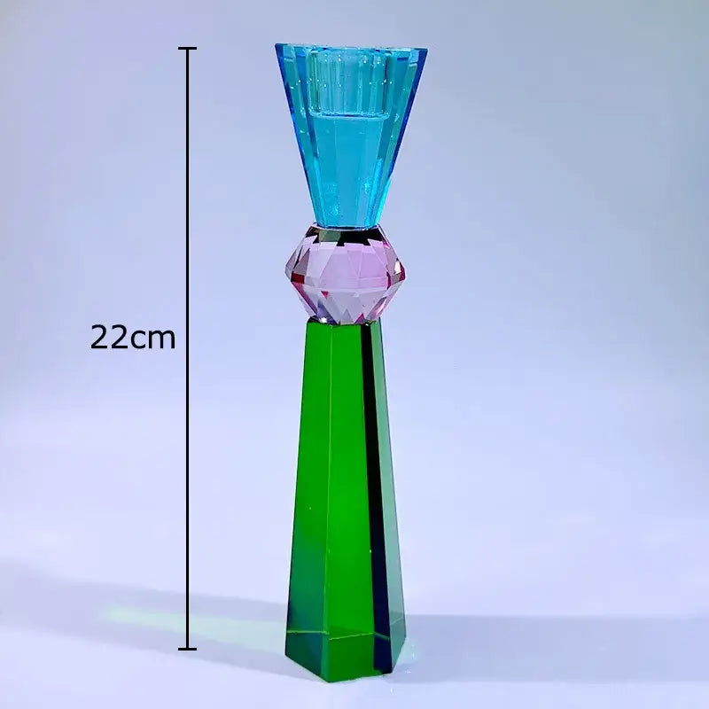 Crystal Geometric Candle Holder with Faceted Glass