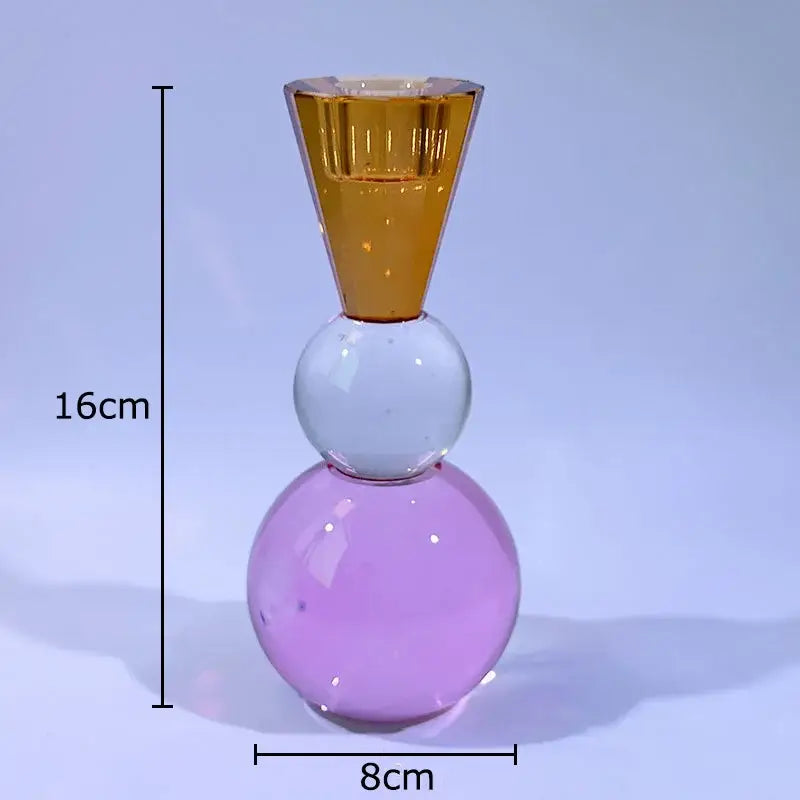 Crystal Geometric Candle Holder with Faceted Glass