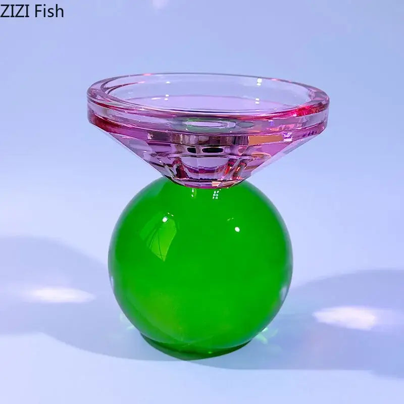 Crystal Geometric Candle Holder with Faceted Glass