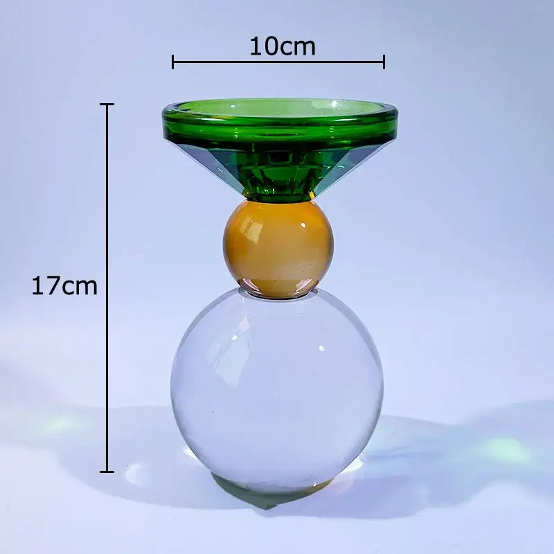 Crystal Geometric Candle Holder with Faceted Glass