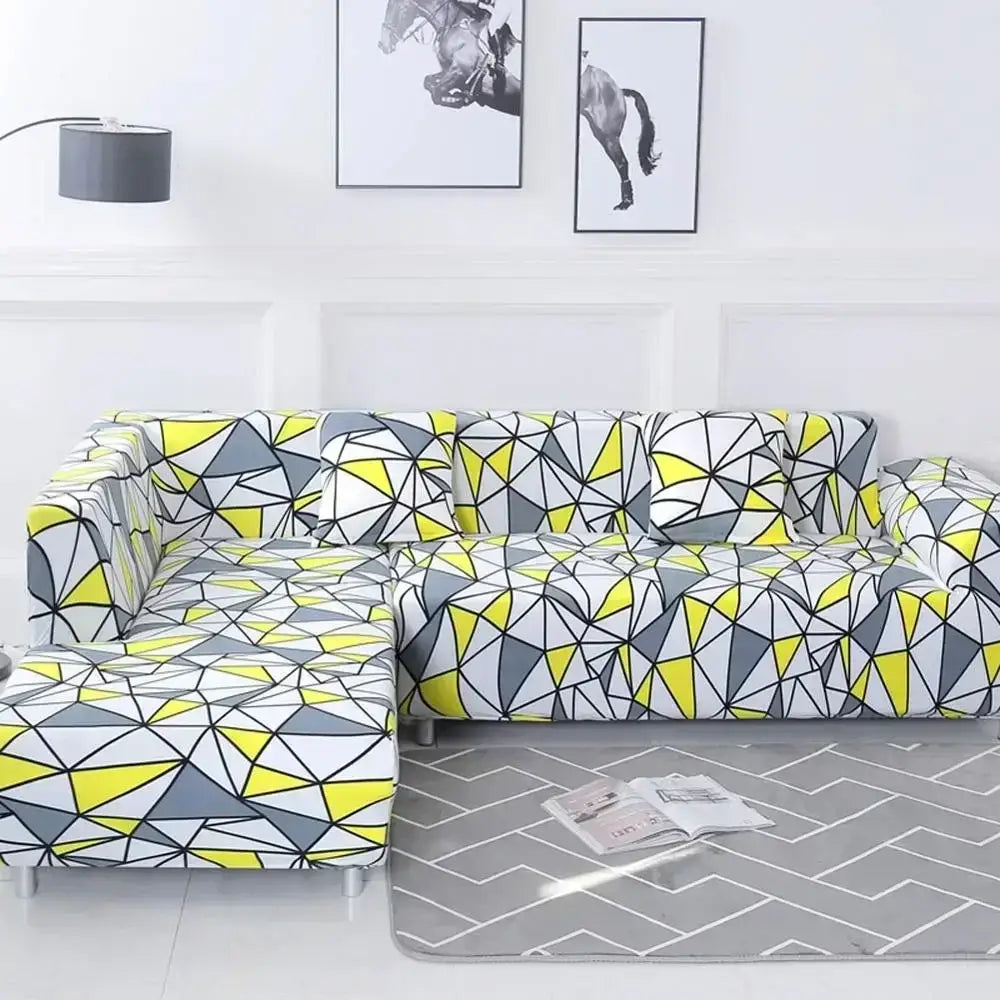 Yellow Gray Stretch Sofa Cover