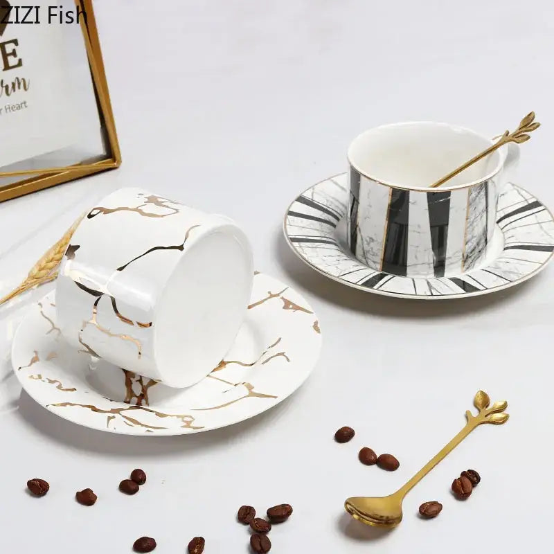 Gilded Marble Ceramic Set