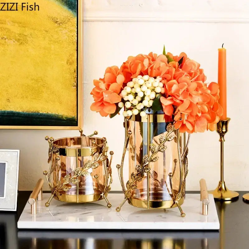Gold Branch Glass Vase