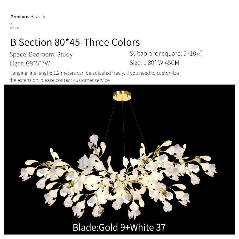 Gold Glass Pendant Light Ginkgo Leaf Design