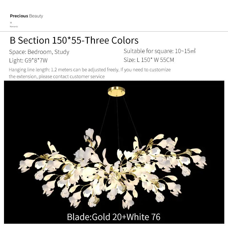 Gold Glass Pendant Light Ginkgo Leaf Design