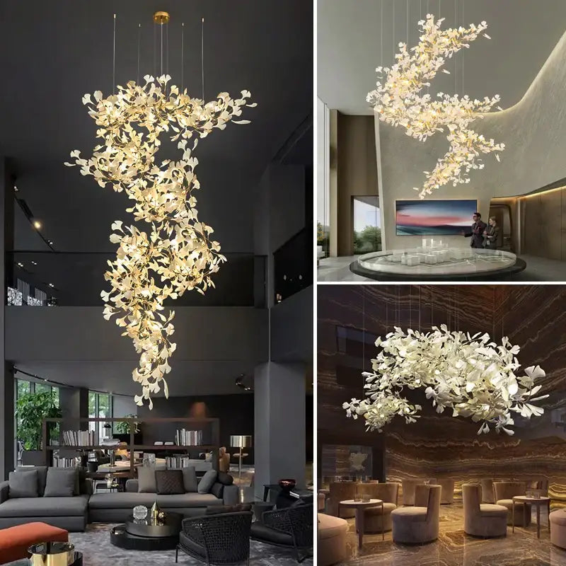 Gold Glass Pendant Light Ginkgo Leaf Design
