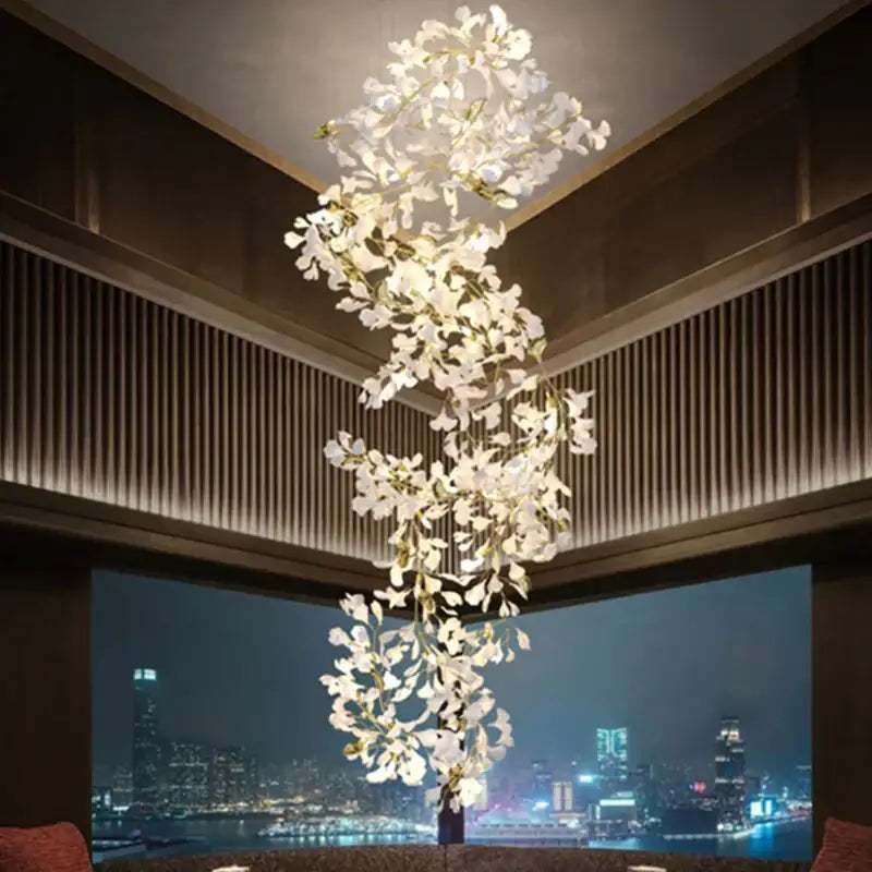 Gold Glass Pendant Light Ginkgo Leaf Design