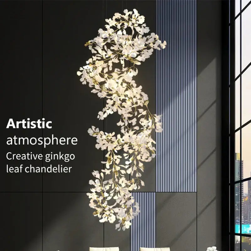 Gold Glass Pendant Light Ginkgo Leaf Design