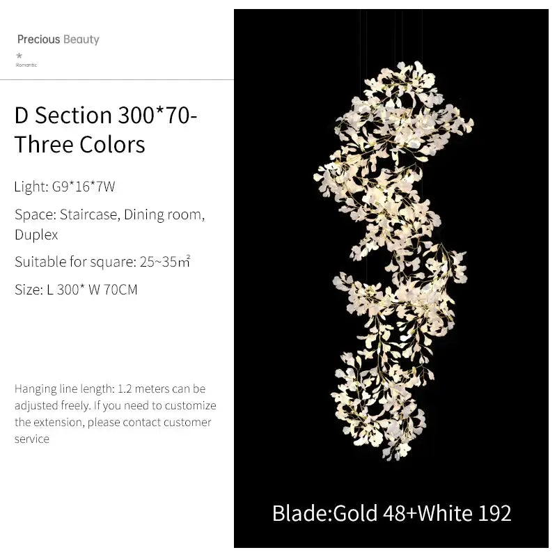 Gold Glass Pendant Light Ginkgo Leaf Design