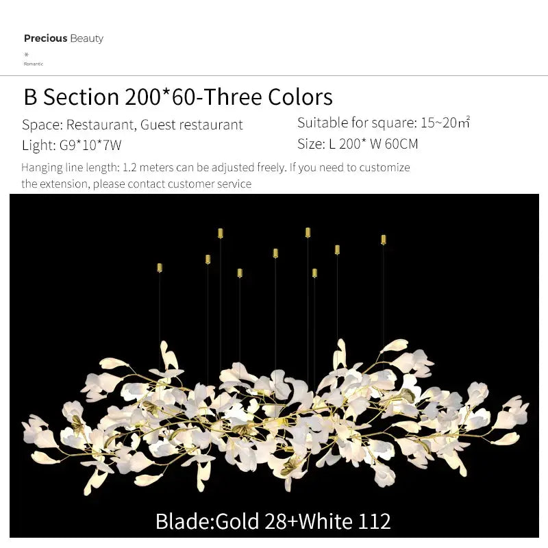 Gold Glass Pendant Light Ginkgo Leaf Design