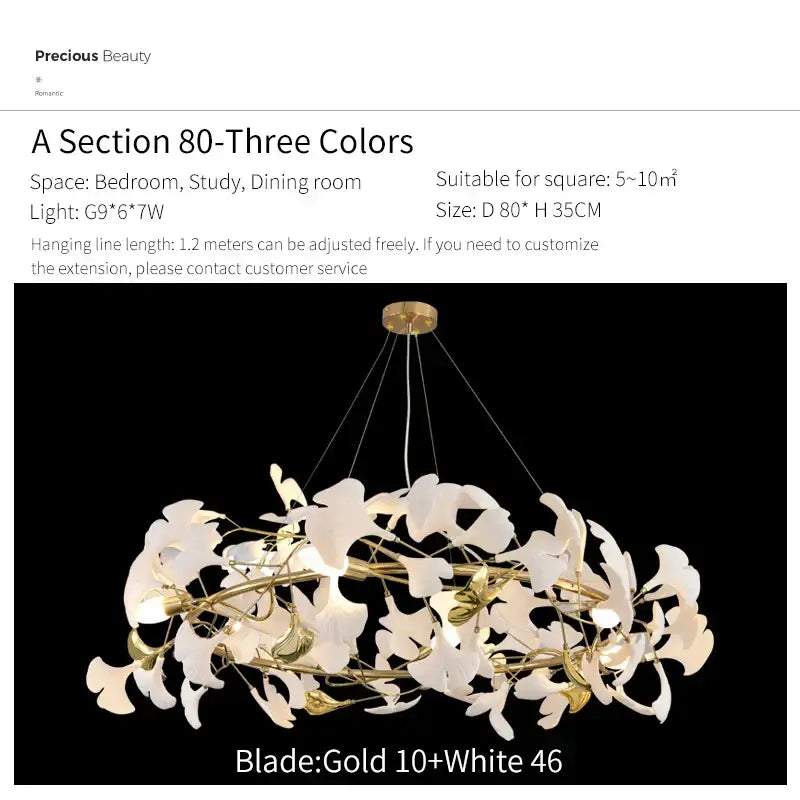 Gold Glass Pendant Light Ginkgo Leaf Design