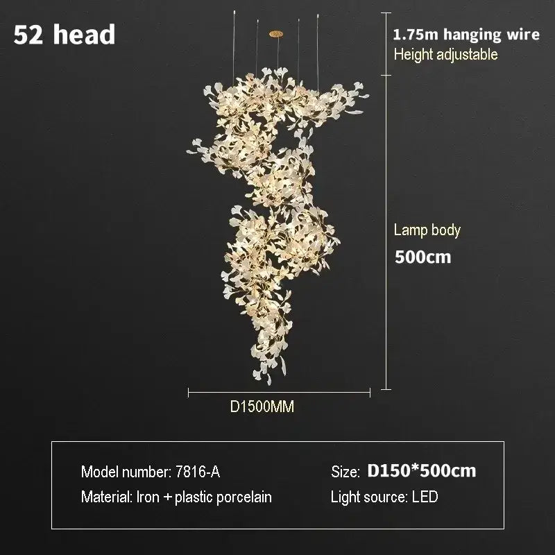 Gold Glass Pendant Light Ginkgo Leaf Design