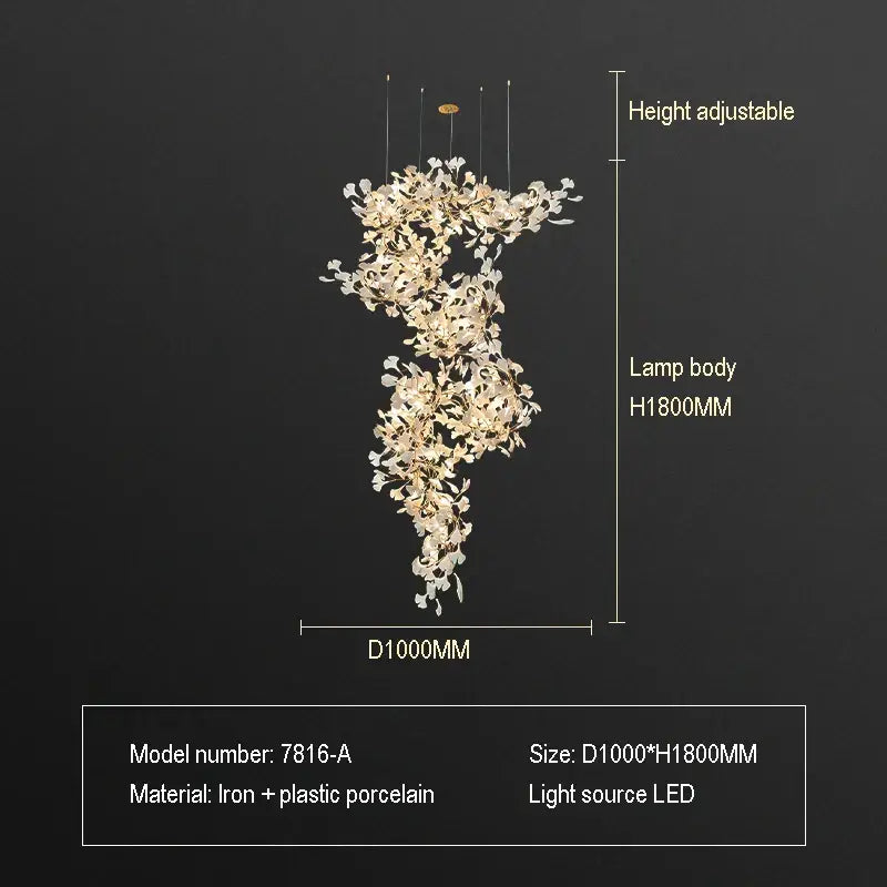 Gold Glass Pendant Light Ginkgo Leaf Design