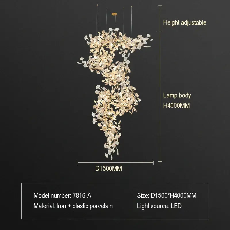 Gold Glass Pendant Light Ginkgo Leaf Design