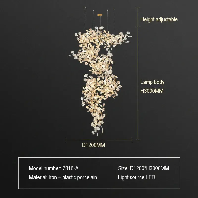 Gold Glass Pendant Light Ginkgo Leaf Design