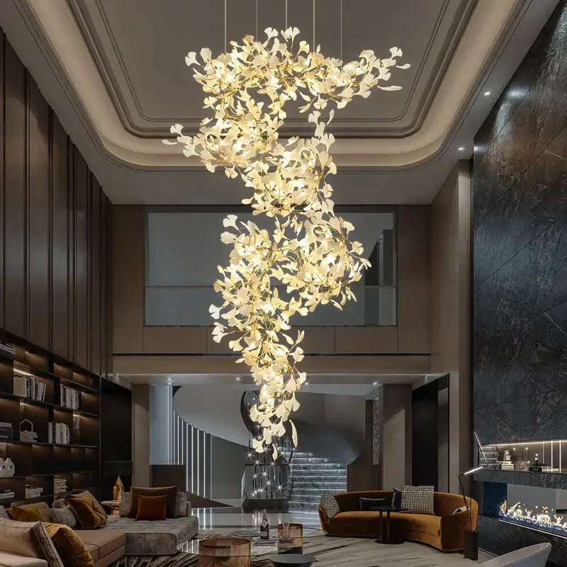 Gold Glass Pendant Light Ginkgo Leaf Design
