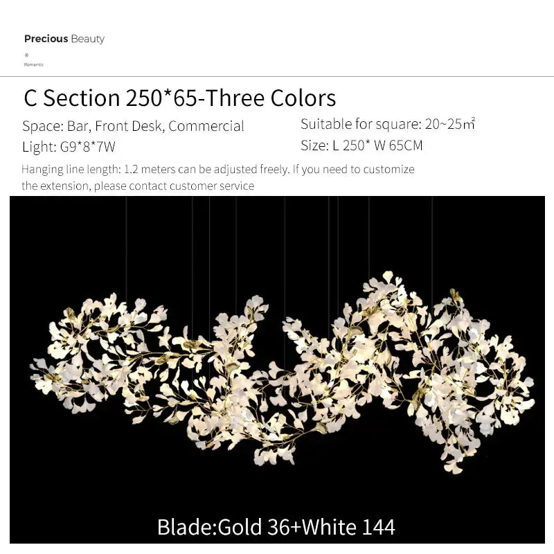 Gold Glass Pendant Light Ginkgo Leaf Design