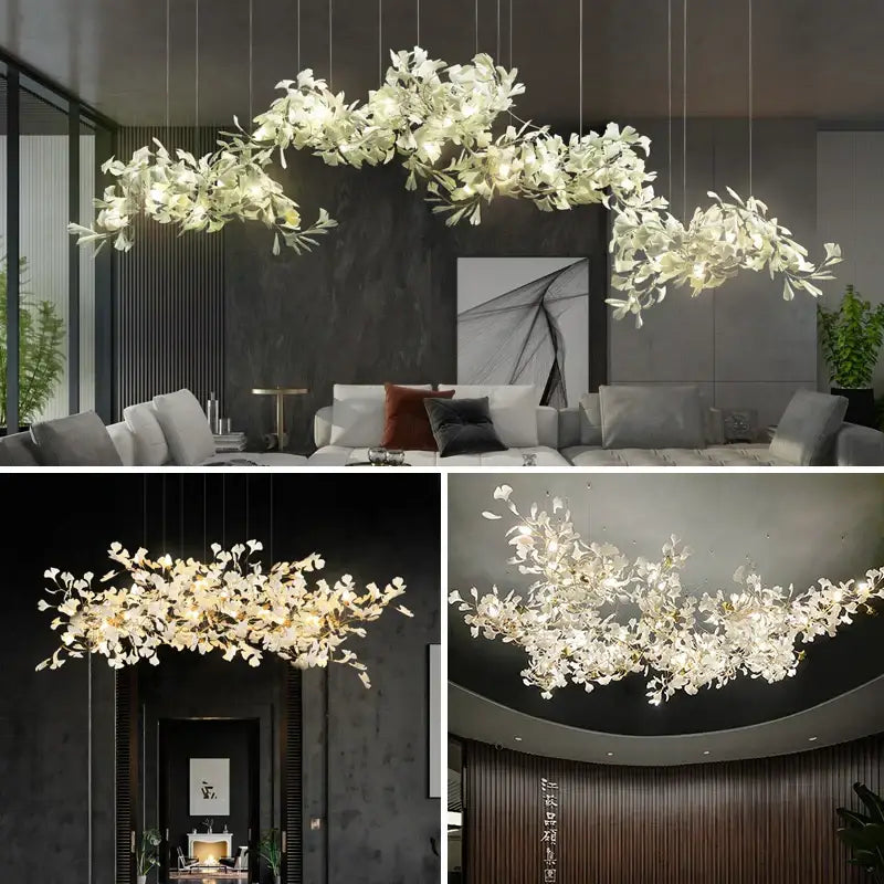 Gold Glass Pendant Light Ginkgo Leaf Design