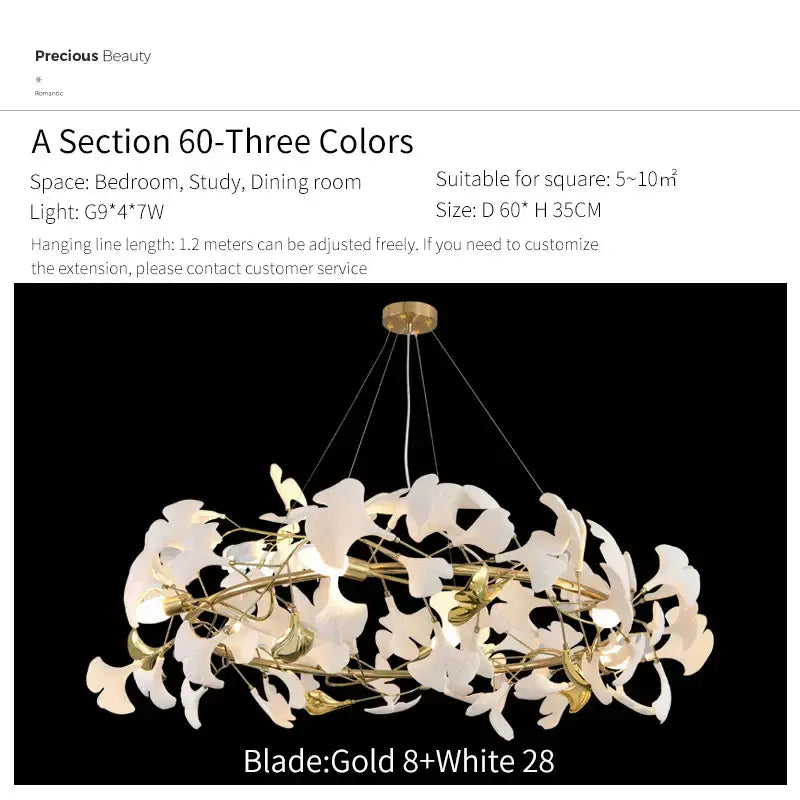 Gold Glass Pendant Light Ginkgo Leaf Design