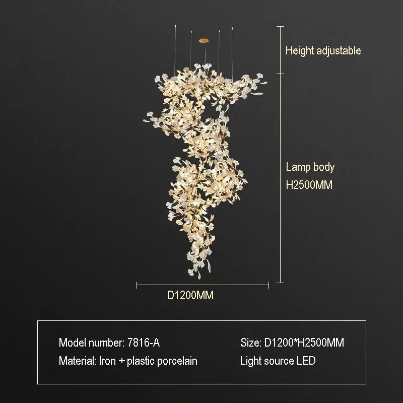 Gold Glass Pendant Light Ginkgo Leaf Design