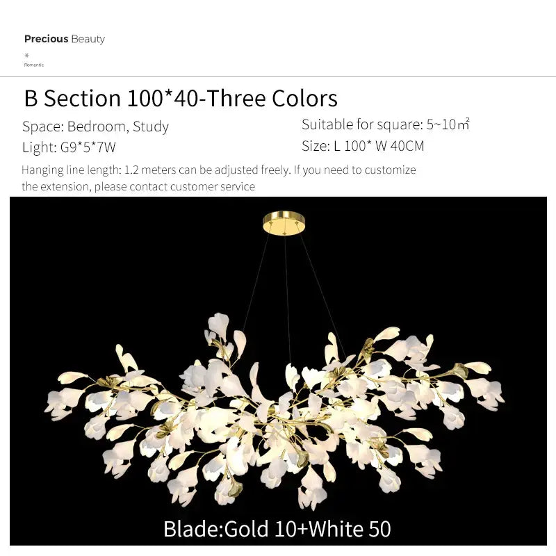 Gold Glass Pendant Light Ginkgo Leaf Design