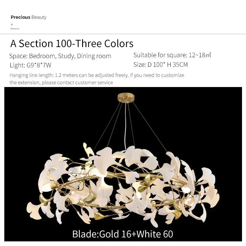Gold Glass Pendant Light Ginkgo Leaf Design