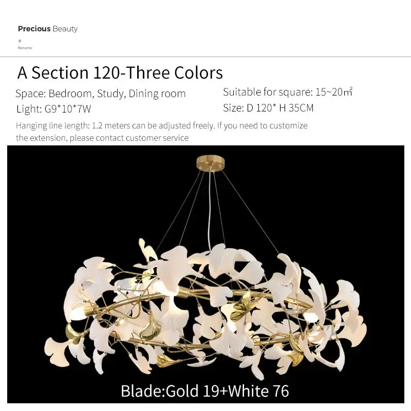 Gold Glass Pendant Light Ginkgo Leaf Design