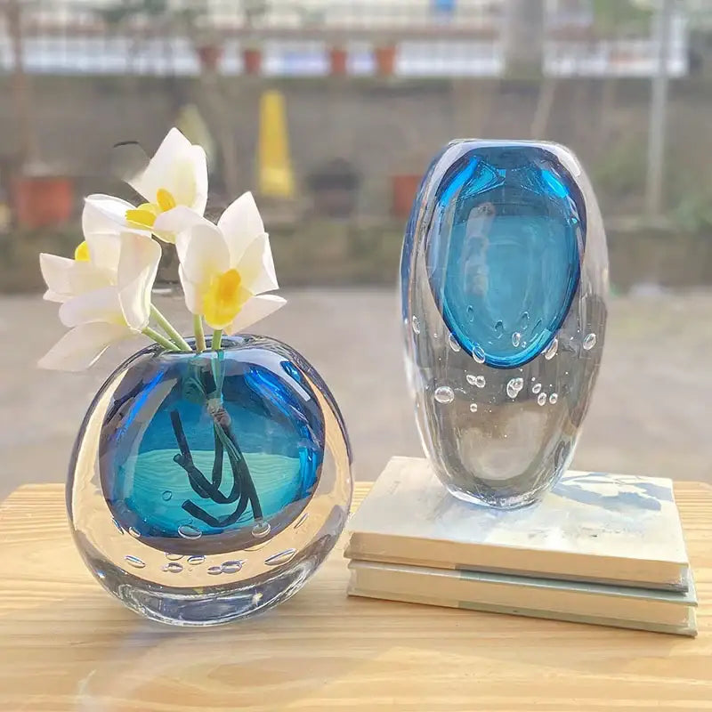 Blue Bubble Glass Vase