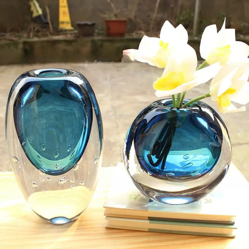Blue Bubble Glass Vase