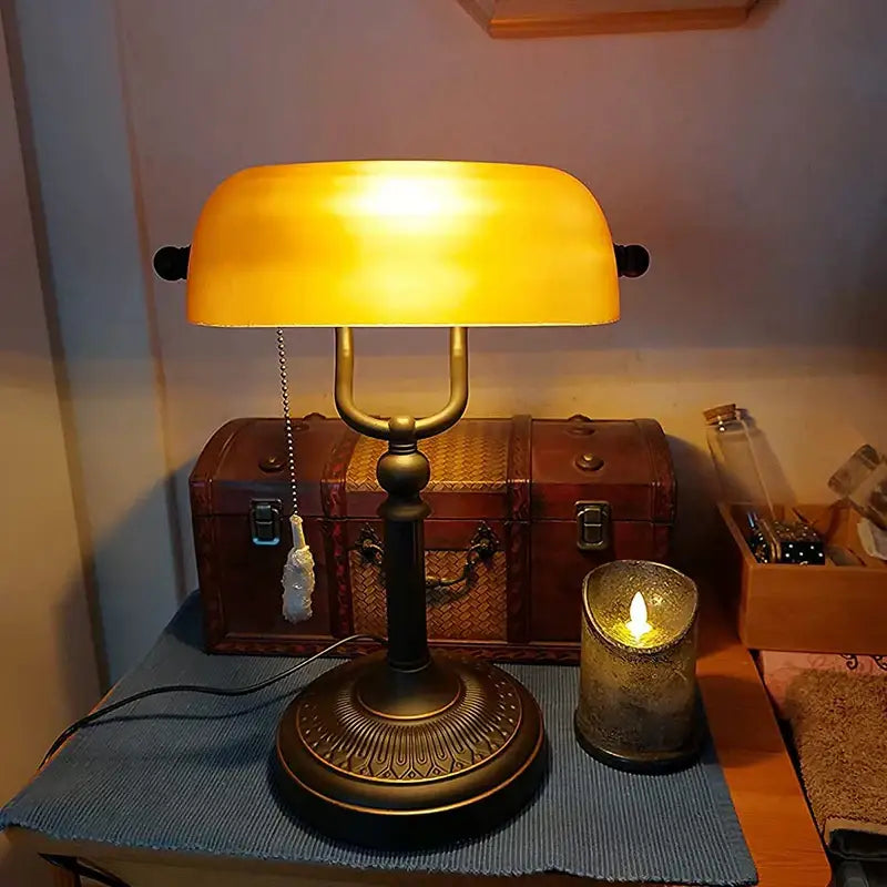 Green Glass Banker Lamp