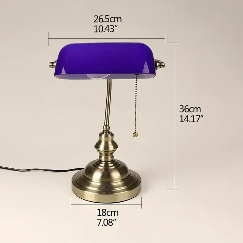 Green Glass Banker Lamp